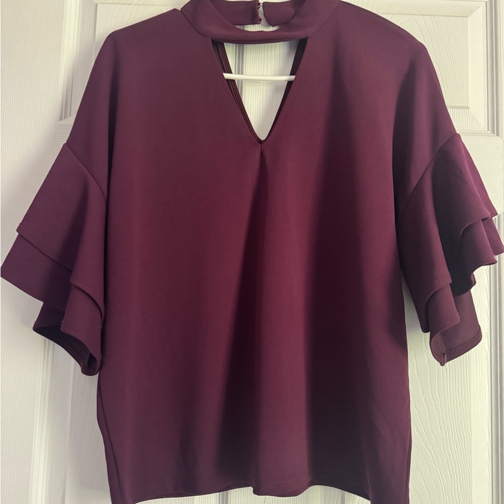 Elegant Plum Ruffle Sleeve Top